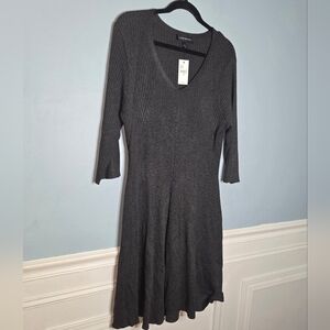 NWT Lane Bryant Grey Ribbed Fit & Flare Stretchy Curvy Sweater Dress Size 18/20